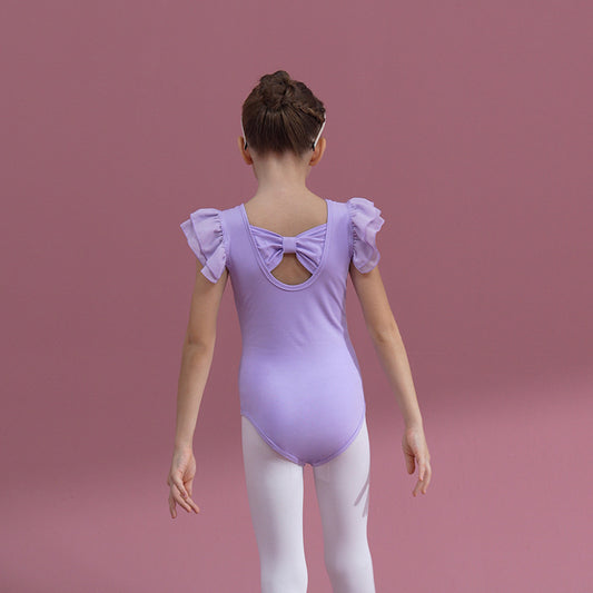 Flutter Sleeve yellow kids cotton  Ballet Leotards dance jumpsuits Butterfly Back girls Dance Costume