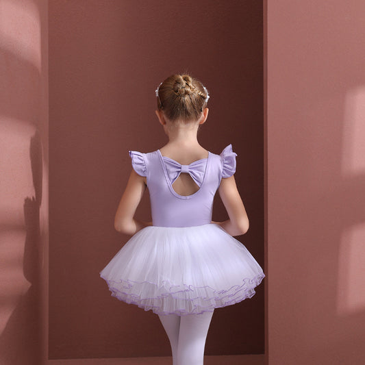 Light purple girls Detachable Tutu Dance Costume kids Ballet Leotards with Skirt Princess dress cotton/Crisscross Back