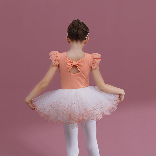 Orange High quality Butterfly Back kids dance dress Detachable Girl Ballet cotton Leotards with white tutu Skirt