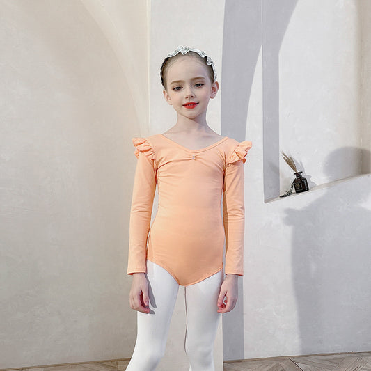 Orange cross-back girls' ballet leotard  long sleeves-kids' gymnastics suit / Performance Costumes Solid/Training wear