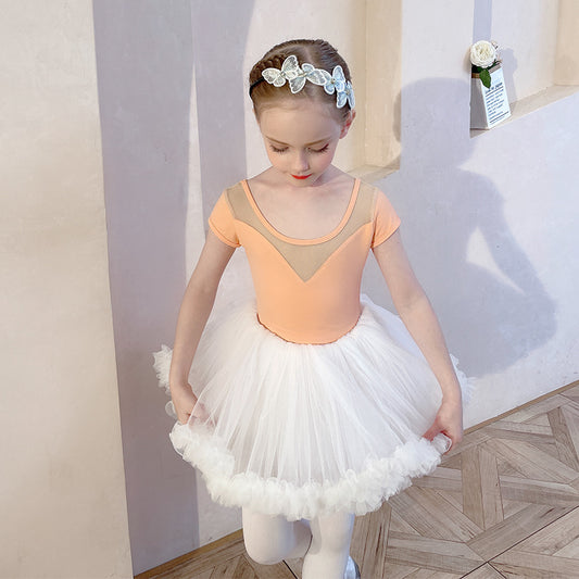 Kids dance Dress Tutu Girl Ballet Leotard Rhythmic Gymnastics Ballerina dress kids Dance Clothes Ruffle Short Sleeve