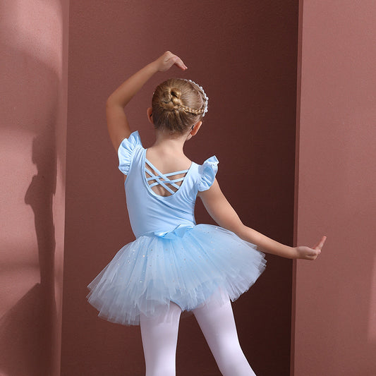 Kids sky blue Princess dress girls Ballerina Outfit  Detachable Ballet Gauze Dres Girls Ballet Gauze Dress