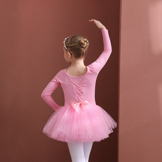 Kid's dance costumes Long-sleeved girls' practice dress for ballet - Pure cotton yellow ballet dress fitness clothing