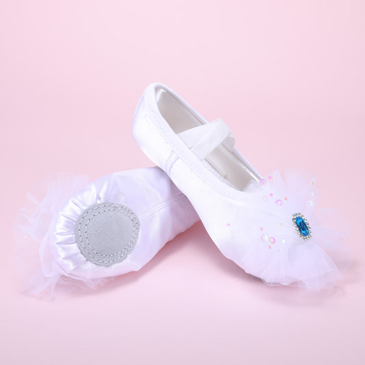 White children's ballet shoes Elsa Princess non-slip shoes  soft-soled shoes  kids' cat claw shoes Performance shoes