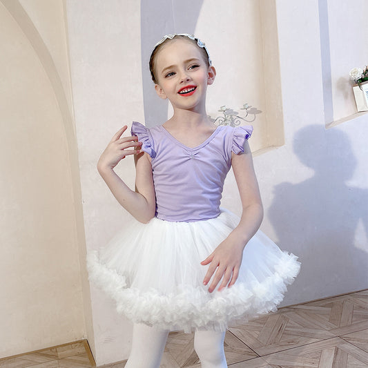 Kids Dance Ballet Leotard with Skirt fly Sleeve Ballerina Dance wear Rhythmic Gymnastics Classical girl's Costume Classical purple