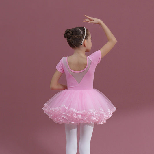 Pink Girl Ballet Leotards with tutu Skirt  Detachable Princess Little Swan Artistic Skate wears dance Practice Dress