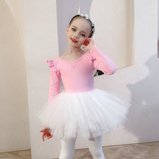 Ballet Leotards for kids short/long slevee Dance Dancer Outfit Rhythmic Gymnastics Bodysuit Dress Skate pink