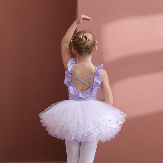 Crisscross Back purple children Ballet Leotards with white tutu Skirt Detachable dance Costume  sets kids Ballerina Outfit