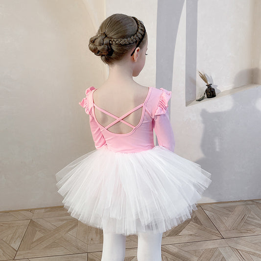 Ballet Leotards for kids short/long slevee Dance Dancer Outfit Rhythmic Gymnastics Bodysuit Dress Skate pink