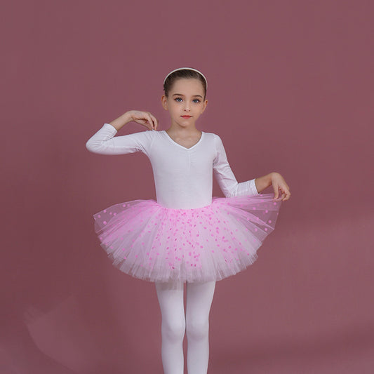 Girl wight Ballet Leotards with pink tutu Skirt Ballerina Outfit Princess  Ballerina Outfit dress cotton long sleeve