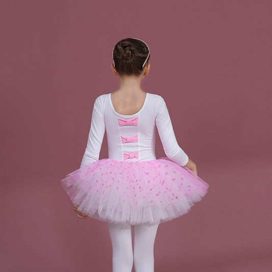 Girl wight Ballet Leotards with pink tutu Skirt Ballerina Outfit Princess  Ballerina Outfit dress cotton long sleeve
