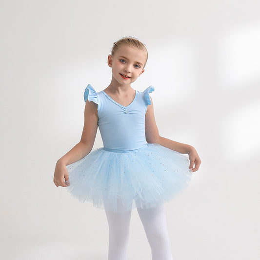 Sky blue Girl Ballet Leotards with Gauze Skirt Detachable kids Flutter Sleeve  Ballet  dance Princess dress