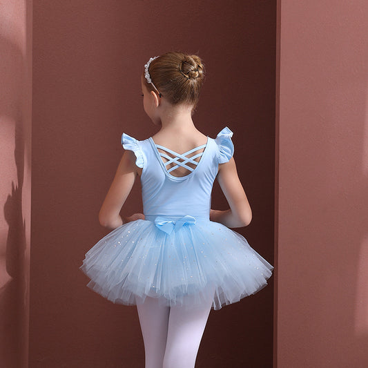 Kids sky blue Princess dress girls Ballerina Outfit  Detachable Ballet Gauze Dres Girls Ballet Gauze Dress