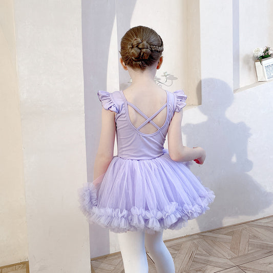High-grade purple Children  Ballet Gauze Dress Detachable Tutu Dance Costume Flutter Sleeve  Ballerina Outfit