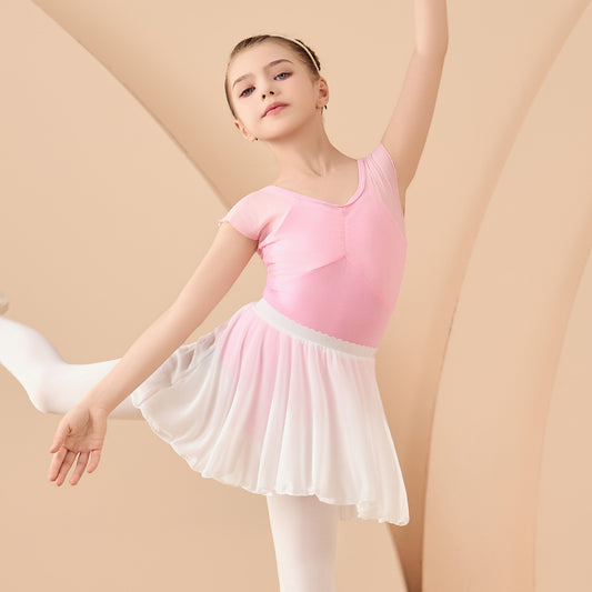 Girl Ballet Leotards with white Chiffon Skirt  Detachable Tutu Dance Costume short sleeve kids  Ballerina Outfit Princess dress