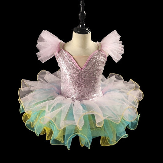 Children's dance costume performance dress, girl modern dance dress, pink little swan princess dress