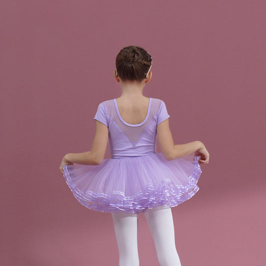 Purple short/long sleeve Girl Ballet Leotards with Skirt  kids Jumpsuit  Detachable Tutu Dance Costume Princess dress