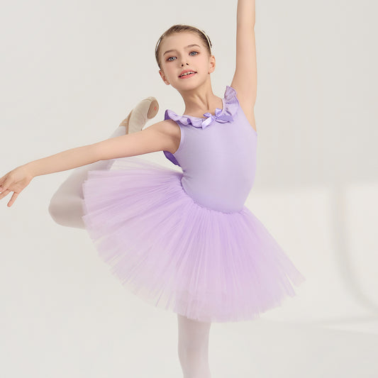 Short-sleeved backless girls Detachable Tutu Dance Costume Princess Little Swan Artistic Skate wears Ballerina Outfit