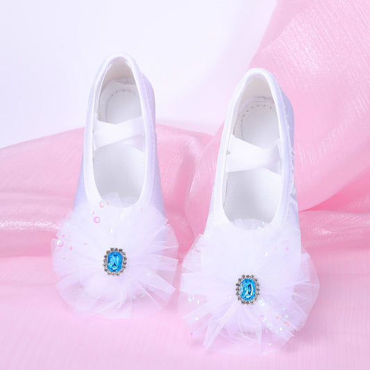 White children's ballet shoes Elsa Princess non-slip shoes  soft-soled shoes  kids' cat claw shoes Performance shoes