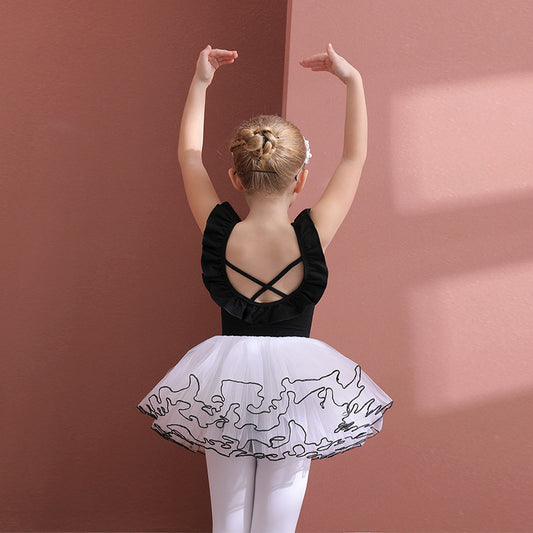 Short-sleeved backless Girl Ballet Leotards with Skirt kids Dance Performance Clothing Practice Dress Up cotton