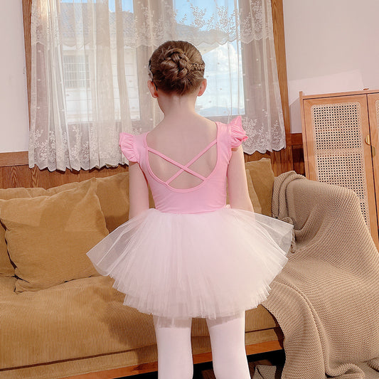 Light blue Crisscross Back girl's ballet dress Detachable Netting fabric Dance Costume kids Ballerina Outfit