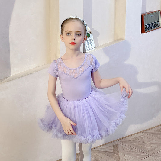 Lace back Girl Ballet Leotards with  Gauze tutu Skirt Detachable Dance Performance Clothing kids Ballerina Outfit