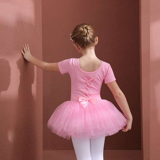 Orange girl ballet dress Kids Leotards Dance Tutu Skirt - Gymwear Professional Tutu Outfit Ballerina short-sleeved cotton