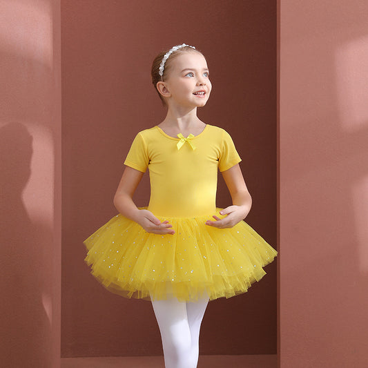 Children's dance costume Short-sleeved yellow cotton Ballet Princess dress Ballerina Outfit Girls Ballet Gauze Dress
