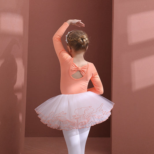 Orange Princess dance dress Little Swan Artistic Skate wears Performance Costume short/long sleeve (Toddler/Little Girl/Big Girl)