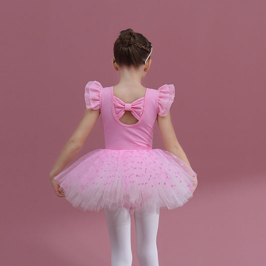 Cotton Children  Dance Performance Clothing Ballet Princess dress Flutter Sleeve  Detachable Tutu Dance Costume
