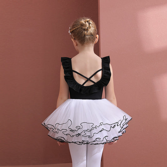 Short-sleeved backless Girl Ballet Leotards with Skirt kids Dance Performance Clothing Practice Dress Up cotton