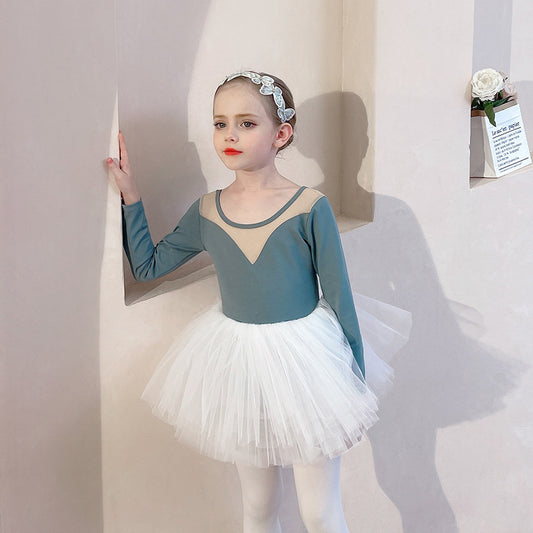 Chilren Ballet Leotards with white Skirt  tow pieces sets Detachable Dance Costume Training Performance Costume