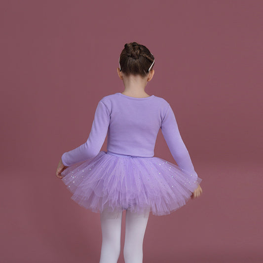 Purple kids Girl Ballet Leotards with Skirt +Coats 3 pieces sets  fleece-lined and thickened Princess Little Swan Artistic Skate wears