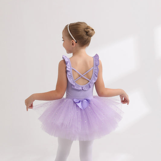 Naked back Girl Ballet Leotards with tutu Skirt kids Ballerina Outfit Training suit cotton dance Performance Costume
