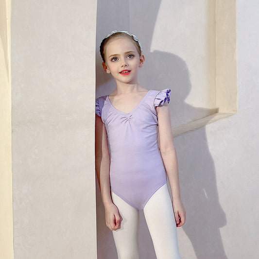 Flutter Sleeve Ballet Leotards Cotton for girls Crisscross Back Dance Performance Clothing Princess kids  Ballerina Outfit