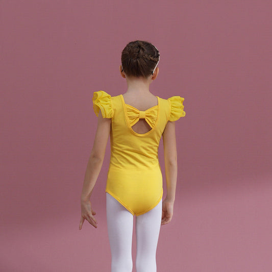 Flutter Sleeve yellow kids cotton  Ballet Leotards dance jumpsuits Butterfly Back girls Dance Costume