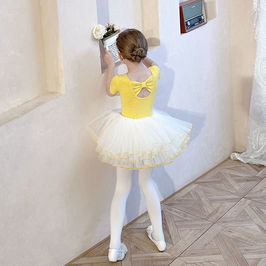 Black Swan Dress Tutu Girl Ballet Leotard Rhythmic Gymnastics Ballerina Costume kids Dance Clothes Ruffle Short Sleeve