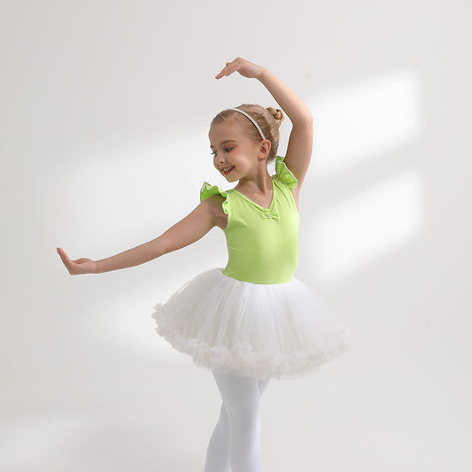 Green fruit Girl Ballet Leotards with Gauze Skirt  Detachable kids Tutu Dance Costume Crisscross Back