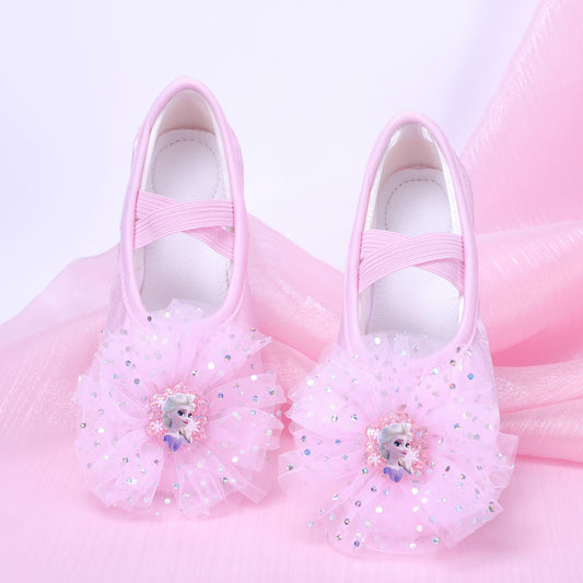 Kid's dance shoes, pink stage performance dancing shoes, little girl ballet shoes, figure training non-slip cat-claw shoes