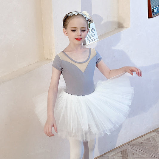Girls Ballerina Outfit Detachable Tutu Dance Costume kids Ballet Gauze Dress Performance Clothing Advanced gray cotton