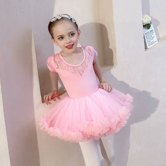 Girls Dance Ballet Leotard with Skirt Lace Cap Short Sleeve Ballerina Dancewear Rhythmic Gymnastics purple