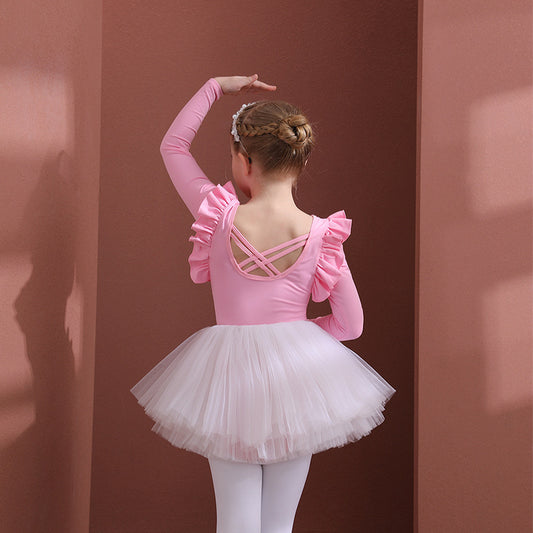 Pink Flutter Sleeve Girls Dance tutu for Ballet Ballerina Outfit for girls Princess Little Swan Artistic Skate wears long/short sleeve