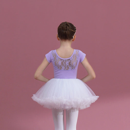 Girl purple Ballet Leotards with white tutu Skirt Detachable Tutu Dance Costume Ballerina Outfit Princess dress cotton Lace back