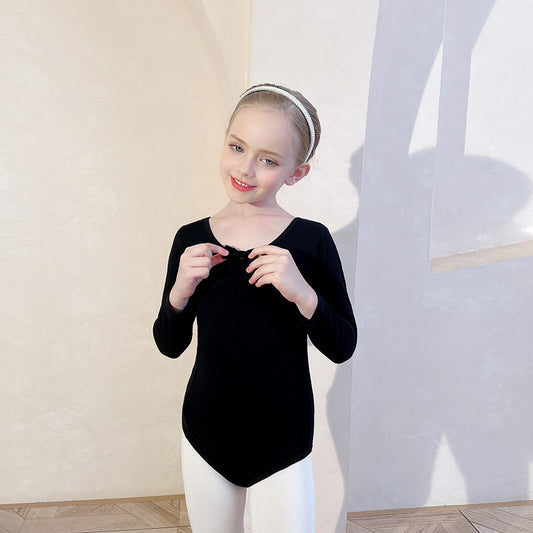 Black Backless Girls' Ballet Dress 4 Layers Silk Dance Clothes Grading Split Ballet Dress for Kids Leotard Gymnastics Long Sleeve