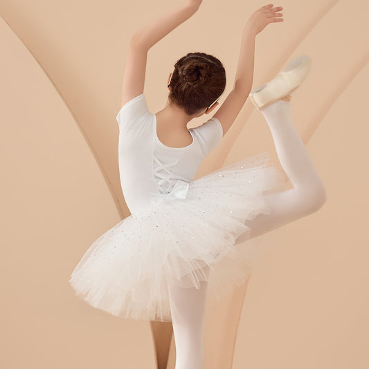 Girl's White Ballerina Outfit kids Detachable Tutu Dance Costume Ballet Gauze Dress Detachable Tutu Dance Costume