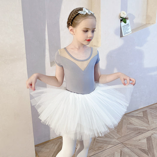 Girls Ballerina Outfit Detachable Tutu Dance Costume kids Ballet Gauze Dress Performance Clothing Advanced gray cotton
