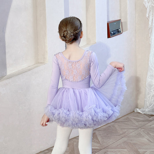 Girls dance Princess dress Detachable Tutu Dance Costume cotton purple Jumpsuit  with tutu Skirt Ballerina Outfit
