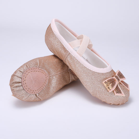 Golden color dance slip-on shoes kids' ballet shoes girls  bow-knotted cat-claw style shoes
