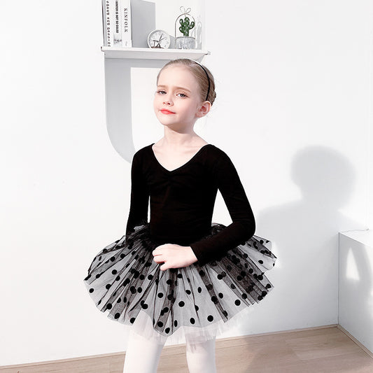 Black Swan Dress Tutu kids Ballet Leotard Rhythmic Gymnastics Ballerina dress Girls  Dance Clothes Ruffle Short/long Sleeve