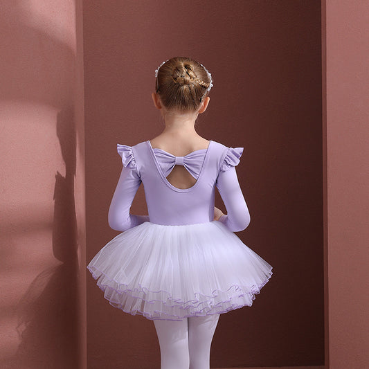 Light purple girls Detachable Tutu Dance Costume kids Ballet Leotards with Skirt Princess dress cotton/Crisscross Back